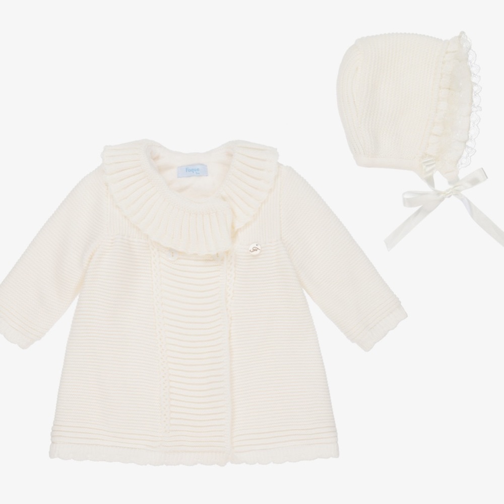 FOQUE
Ivory Knitted Hat & Coat Set - 24 month